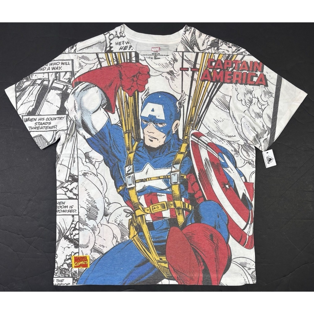 Captain America Marvel T-Shirt Mens Large New W/ Tag Comic Parachute Disney